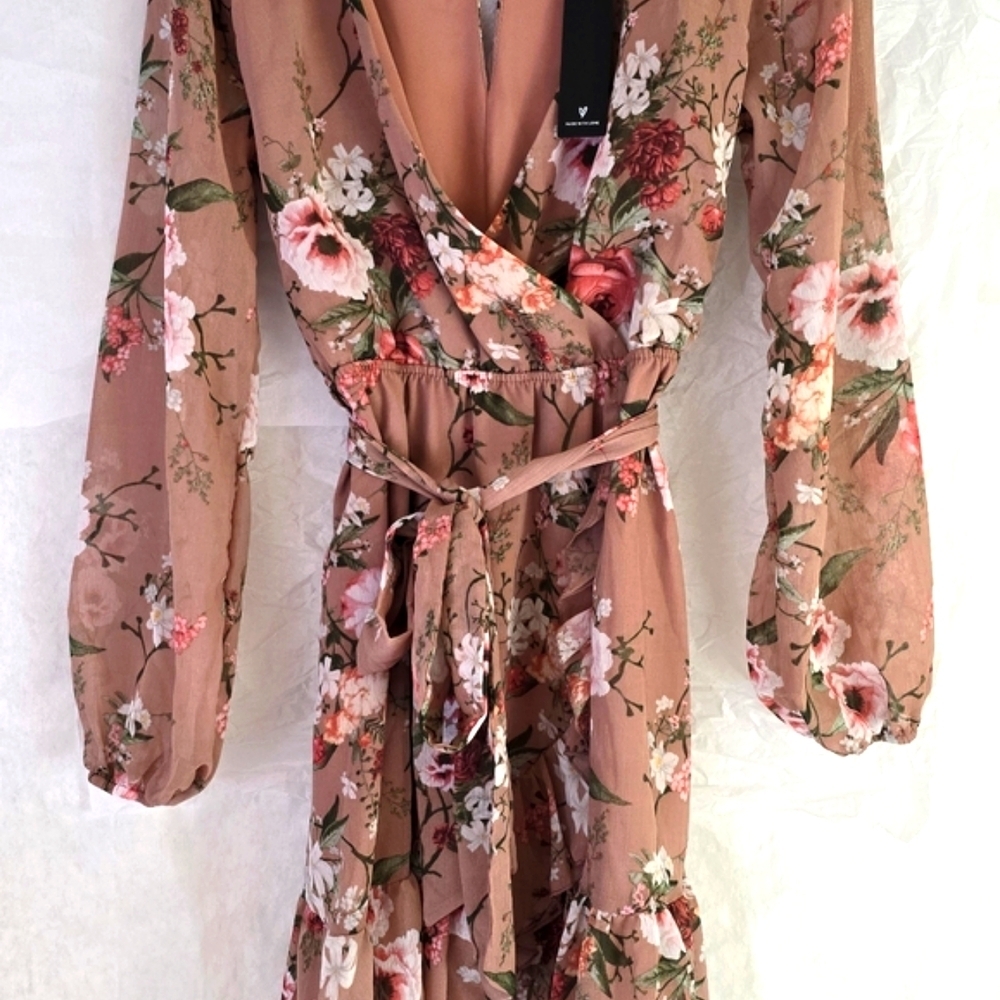 Lulus NWT Printed Faux-Wrap Dress Sz M Freshly Pick Soft Floral Cottagecore - Picture 8 of 12